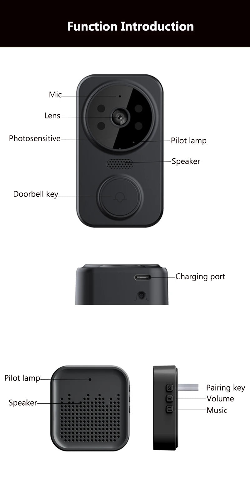 WiFi Smart Video Doorbell Camera Night Vision Smart Visual Doorbell Tuya APP Remote Monitoring Door Bell for Home Security