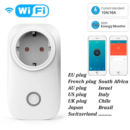 EU Smart Plug WiFi Socket power energy meter 10A/16A Power Monitor Wattmeter Timing Function  watt meter Tuya SmartLife APP