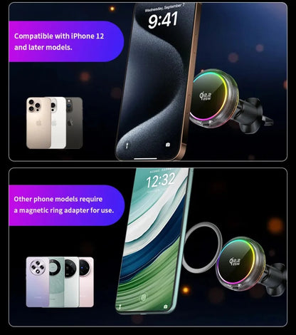 Qi2 Car 25W Magnetic Wireless Charger RGB Light  Air Cooling Phone Holder For Magsafe iPhone 17 16 15 14 13 12 Pro Fast Charging