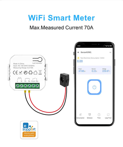 Ewelink Smart WiFi Energy Meter Bidirection 1Way Interruptor Switch with Clamp App Monitor Solar Produced and Consumed Power