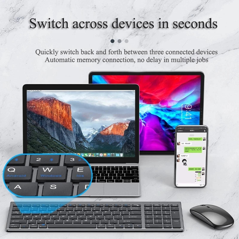 Bluetooth 5.0 &amp; 2.4G Wireless Keyboard and Mouse Combo Mini Multimedia Keyboard Mouse Set for Laptop PC TV iPad Macbook Android