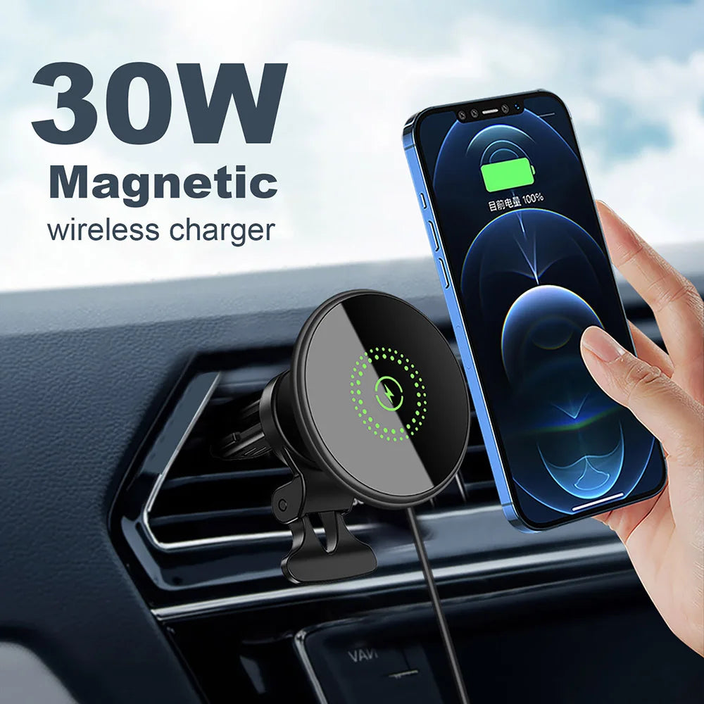 Magnetic Wireless Car Charger Mount 30W Fast Charging 