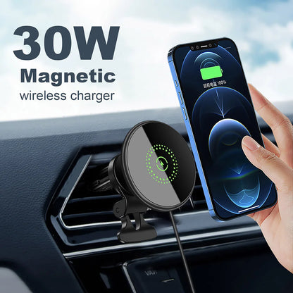 Magnetic Wireless Car Charger Mount 30W Fast Charging 
