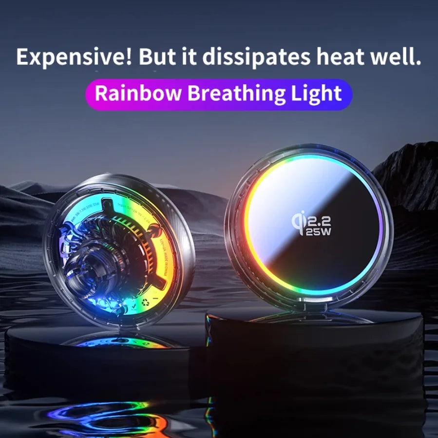 Qi2 Car 25W Magnetic Wireless Charger RGB Light  Air Cooling Phone Holder For Magsafe iPhone 17 16 15 14 13 12 Pro Fast Charging