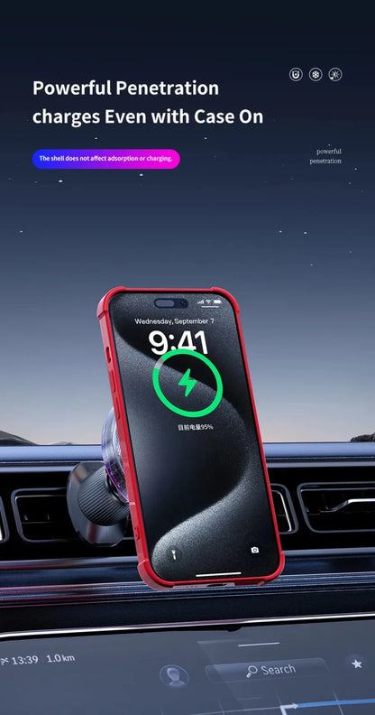 Qi2 Car 25W Magnetic Wireless Charger RGB Light  Air Cooling Phone Holder For Magsafe iPhone 17 16 15 14 13 12 Pro Fast Charging