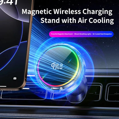 Qi2 Car 25W Magnetic Wireless Charger RGB Light  Air Cooling Phone Holder For Magsafe iPhone 17 16 15 14 13 12 Pro Fast Charging