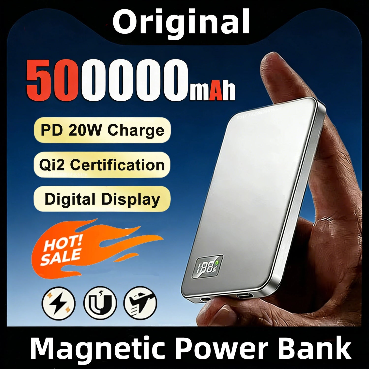 500000mAh Magnetic Wireless Power Bank 3in1 PowerBank