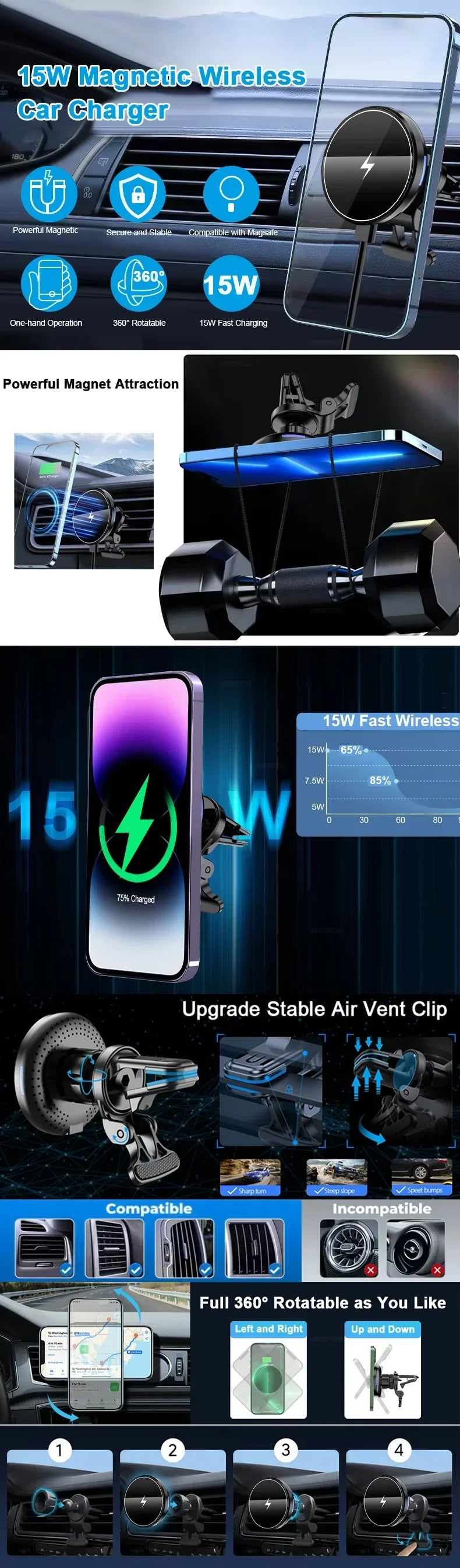 Magnetic Car Wireless Charger Mount for iPhone 