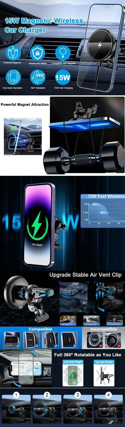 Magnetic Car Wireless Charger Mount for iPhone 