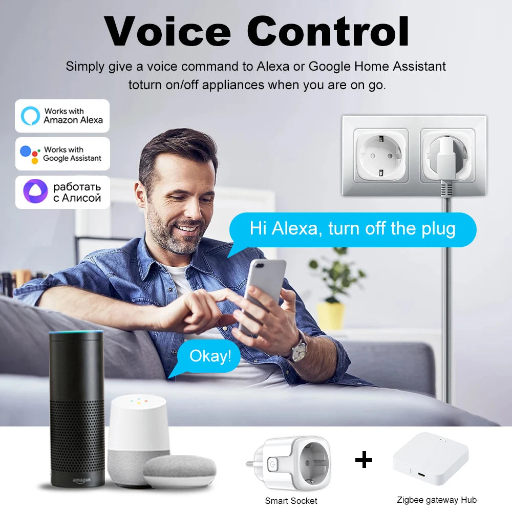 Zigbee2MQTT EU Smart Plug 20A Smart Socket With Power Monitoring Timing Function APP Voice Control Home Assistant