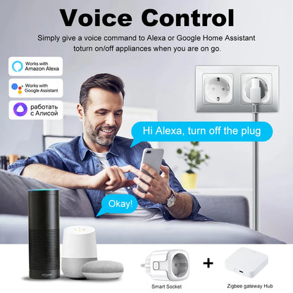 Zigbee2MQTT EU Smart Plug 20A Smart Socket With Power Monitoring Timing Function APP Voice Control Home Assistant