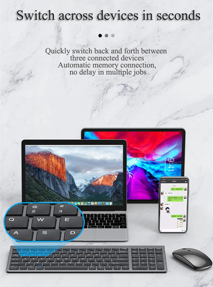 Bluetooth 5.0 &amp; 2.4G Wireless Keyboard and Mouse Combo Mini Multimedia Keyboard Mouse Set for Laptop PC TV iPad Macbook Android