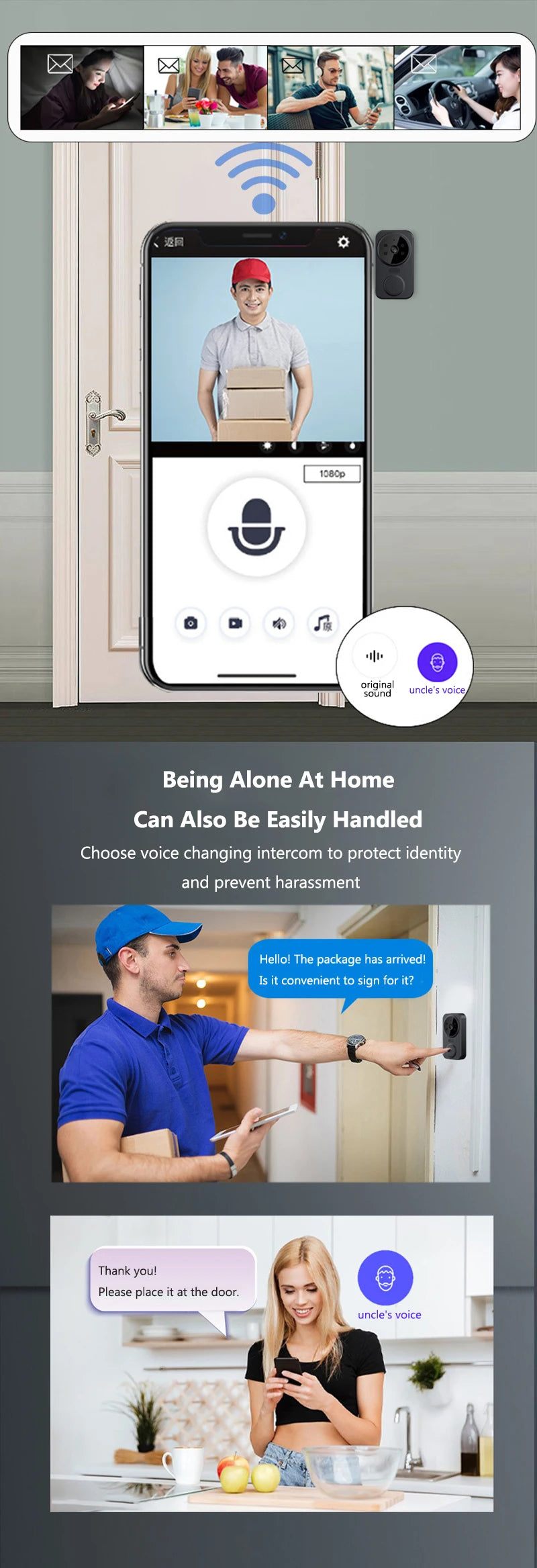 WiFi Smart Video Doorbell Camera Night Vision Smart Visual Doorbell Tuya APP Remote Monitoring Door Bell for Home Security