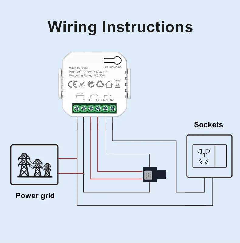 Ewelink Smart WiFi Energy Meter Bidirection 1Way Interruptor Switch with Clamp App Monitor Solar Produced and Consumed Power
