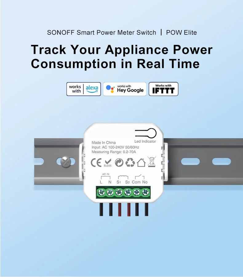 Ewelink Smart WiFi Energy Meter Bidirection 1Way Interruptor Switch with Clamp App Monitor Solar Produced and Consumed Power